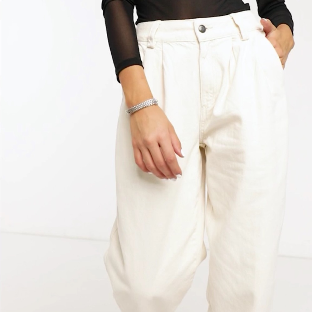 ASOS Bershka pleat top slouchy pants in ecru